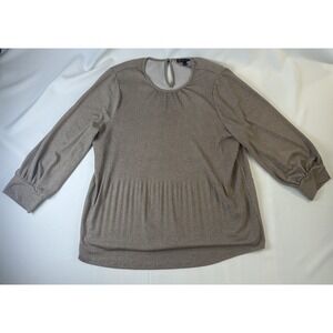 Adrianna Papell Blouse Top Women Size XL Brown Polka Dot Long Sleeve Slinky Knit